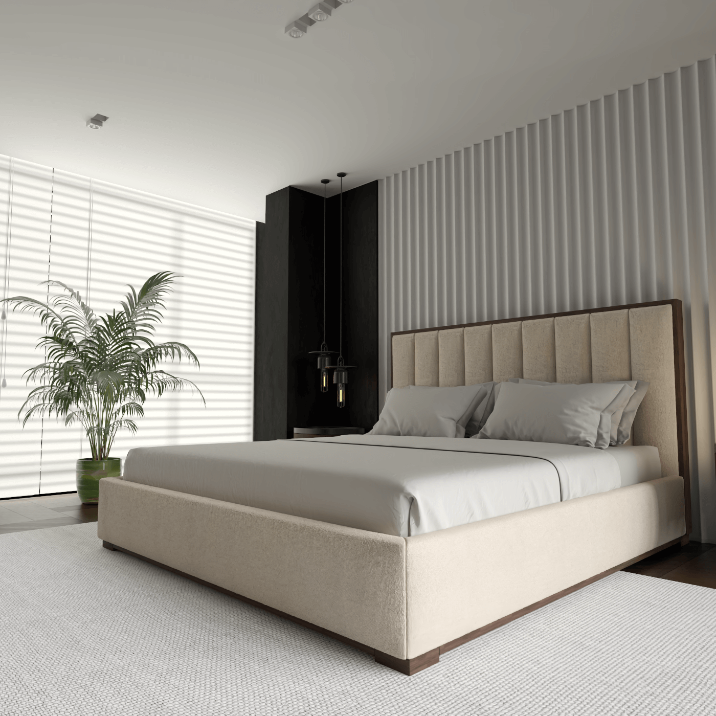 Ava Bed with Framed Vertical Headboard Panels