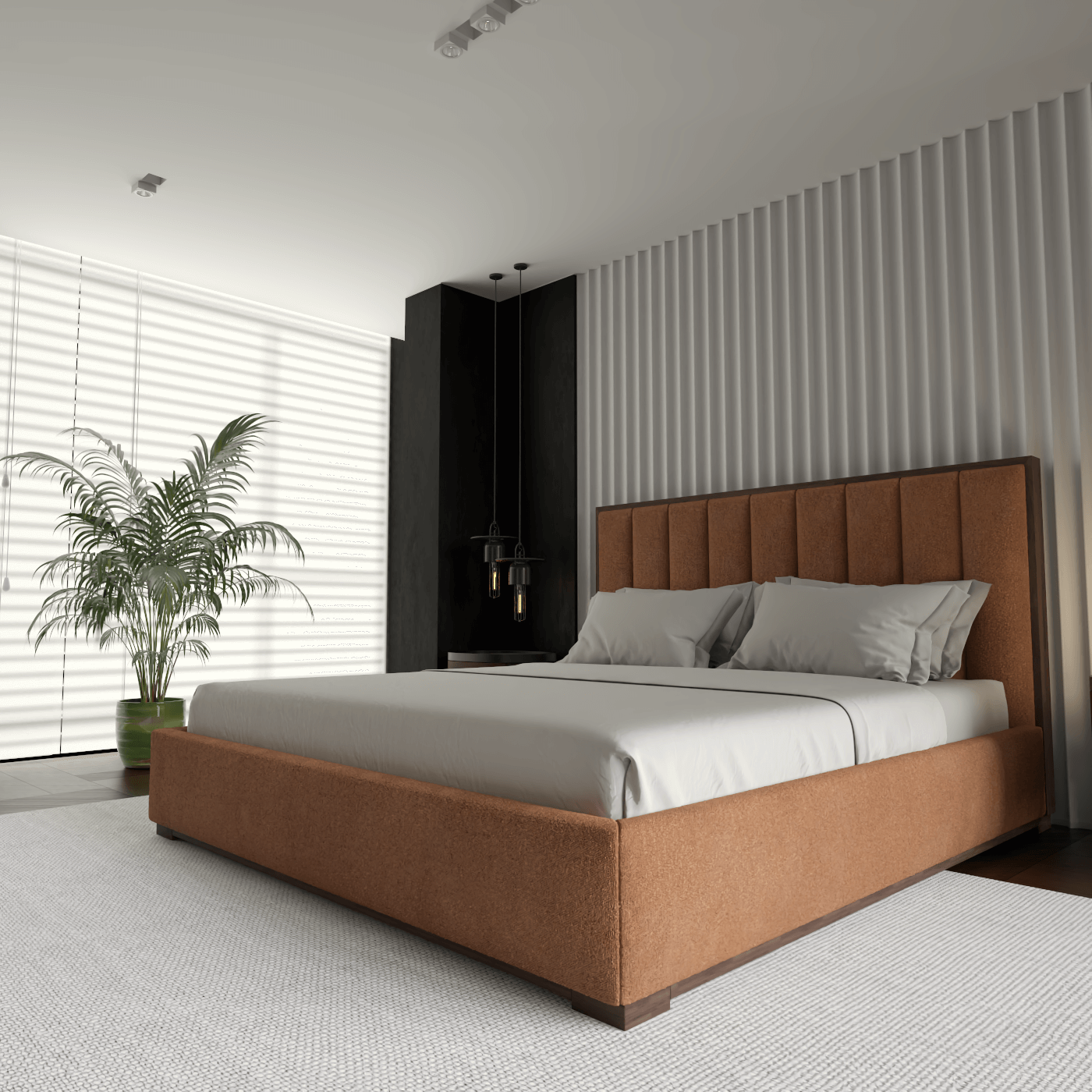 Ava Bed with Framed Vertical Headboard Panels
