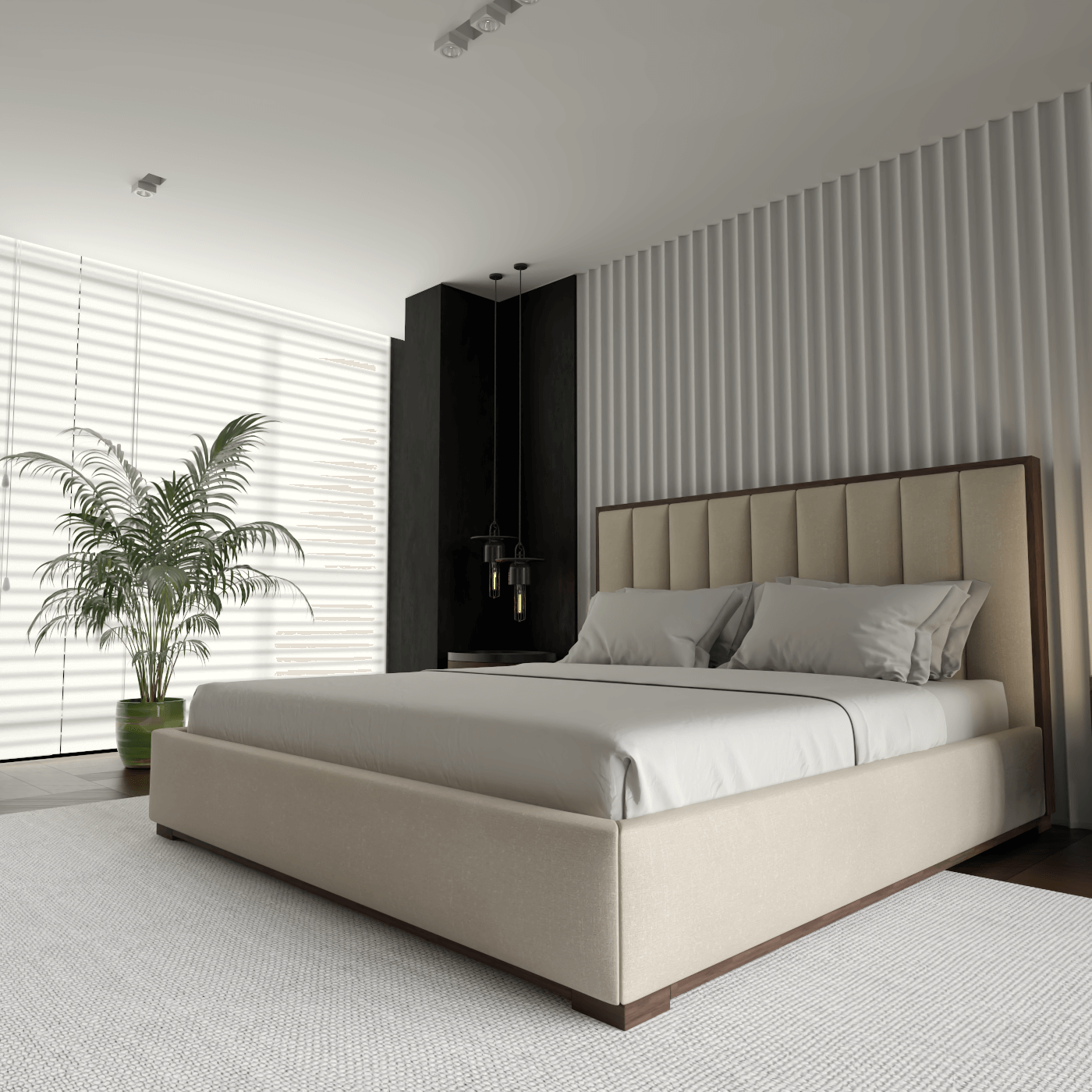 Ava Bed with Framed Vertical Headboard Panels
