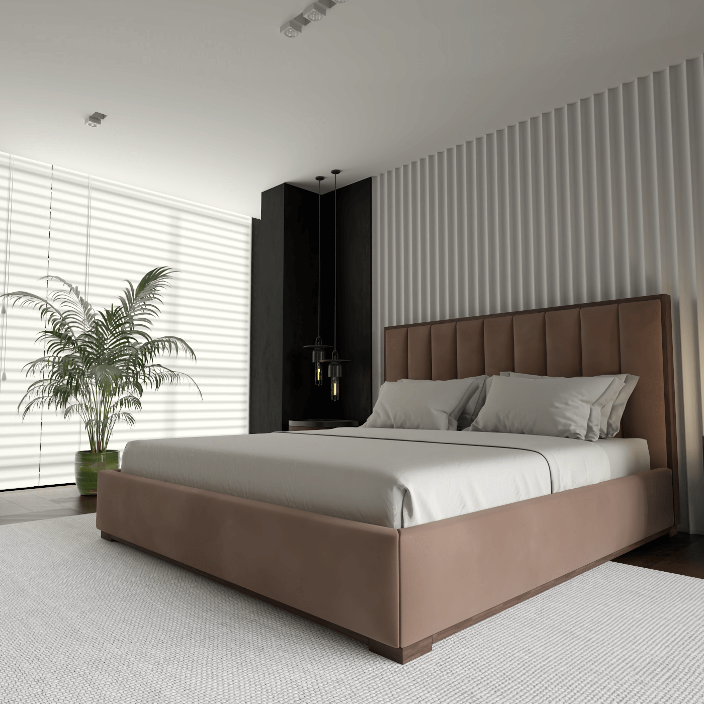 Ava Bed with Framed Vertical Headboard Panels