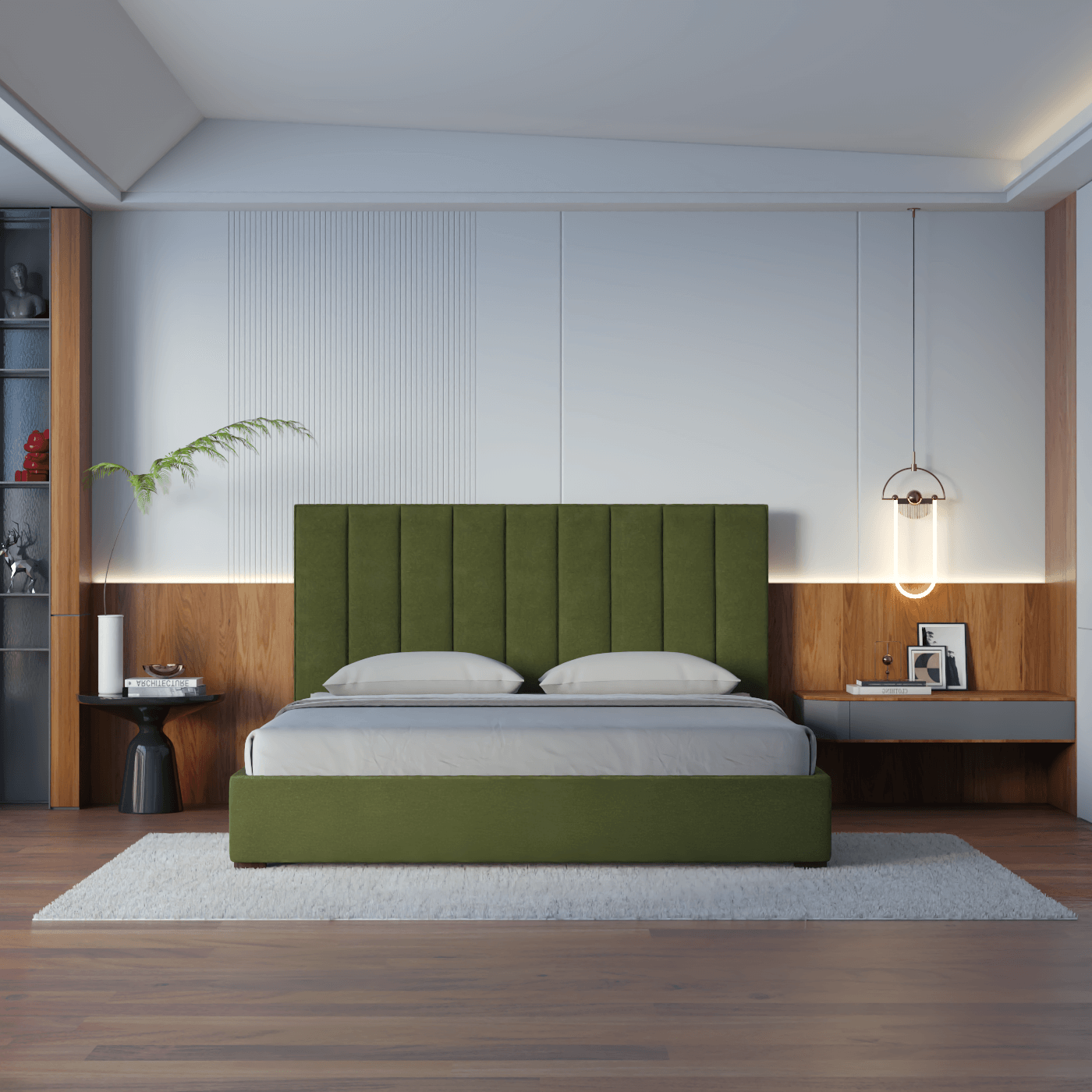 Lit à tête de lit haute Ava en tissu de luxe