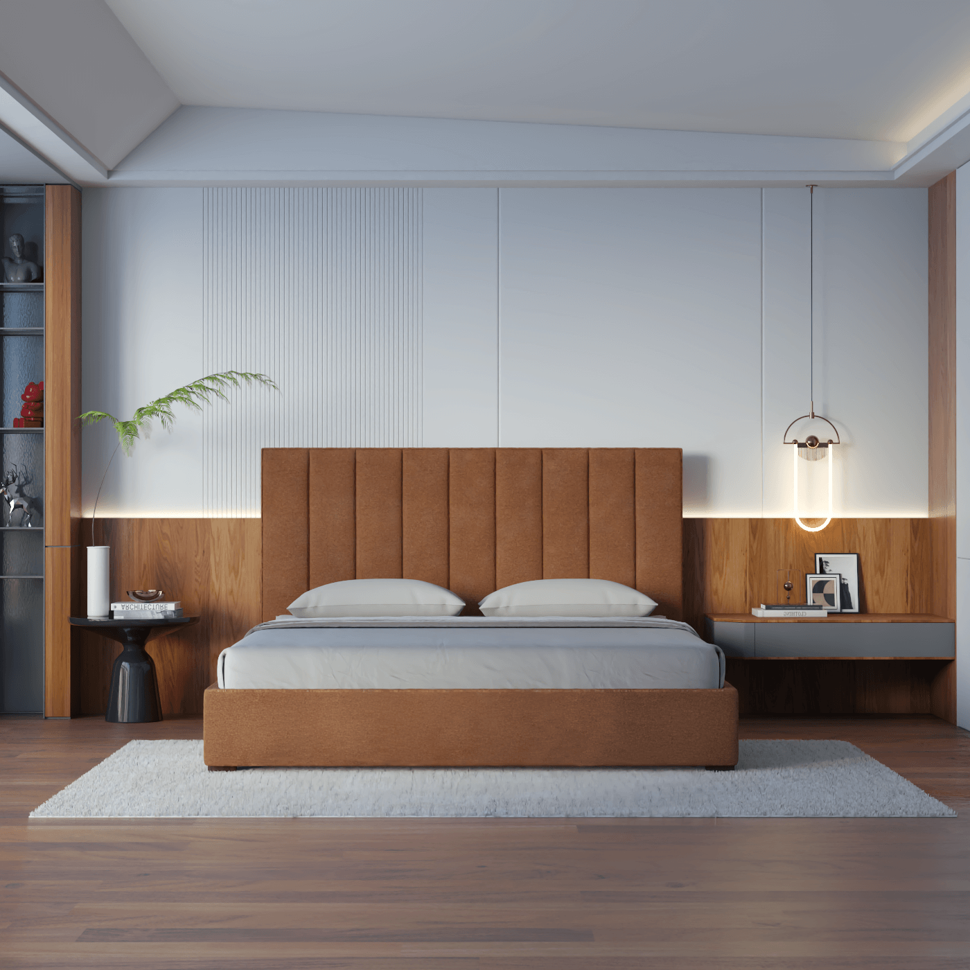 Lit à tête de lit haute Ava en tissu de luxe
