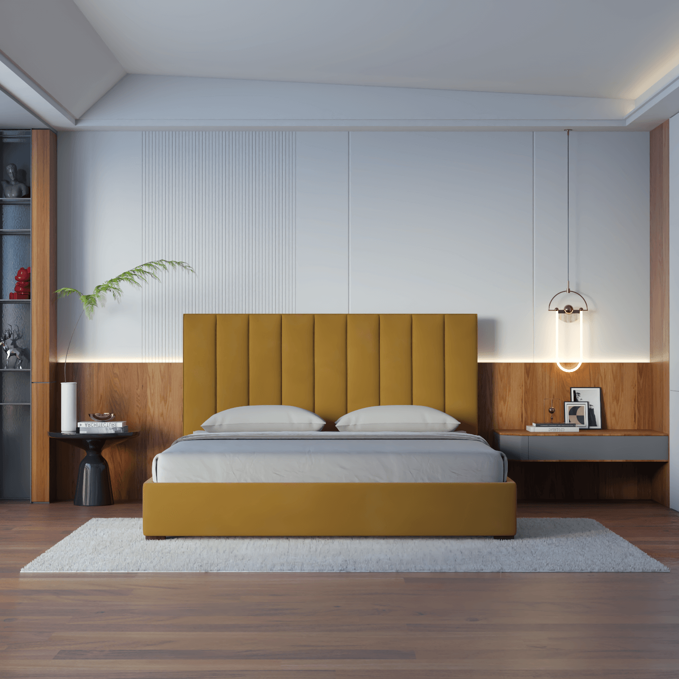Ava High Headboard Bed in Luxe Fabric