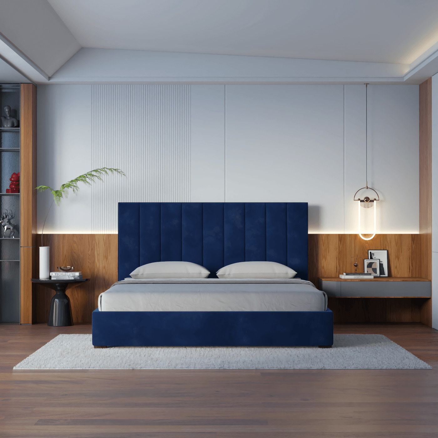 Lit à tête de lit haute Ava en tissu de luxe