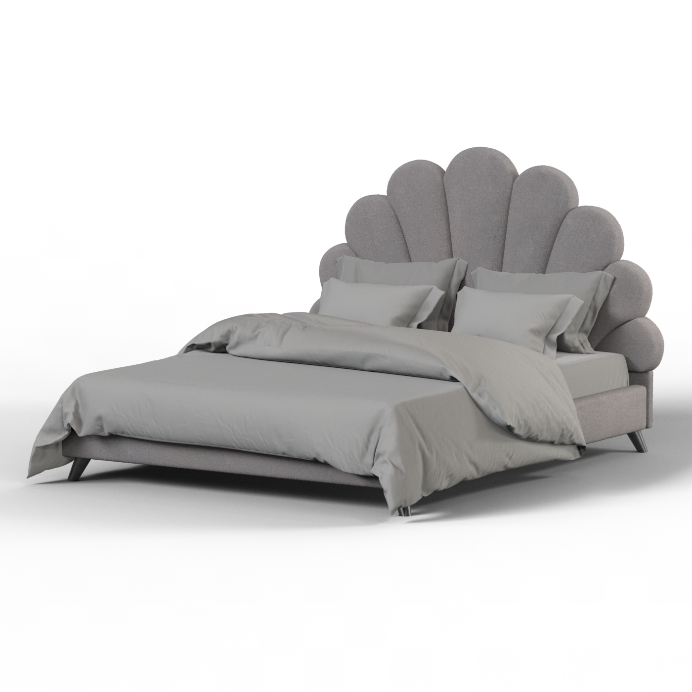 Evelina Curved Headboard Bed in Soft Upholstery