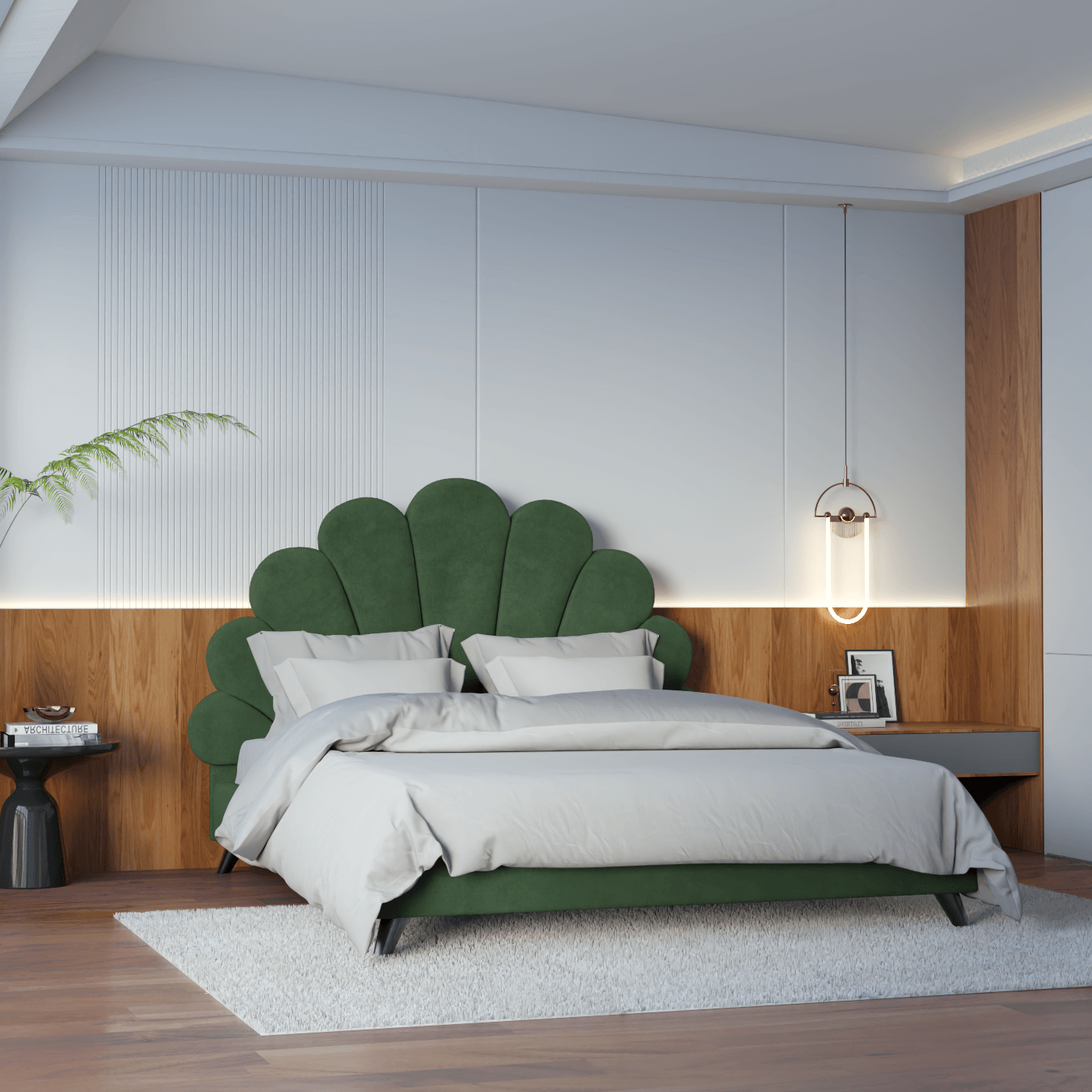 Evelina Curved Headboard Bed in Soft Upholstery
