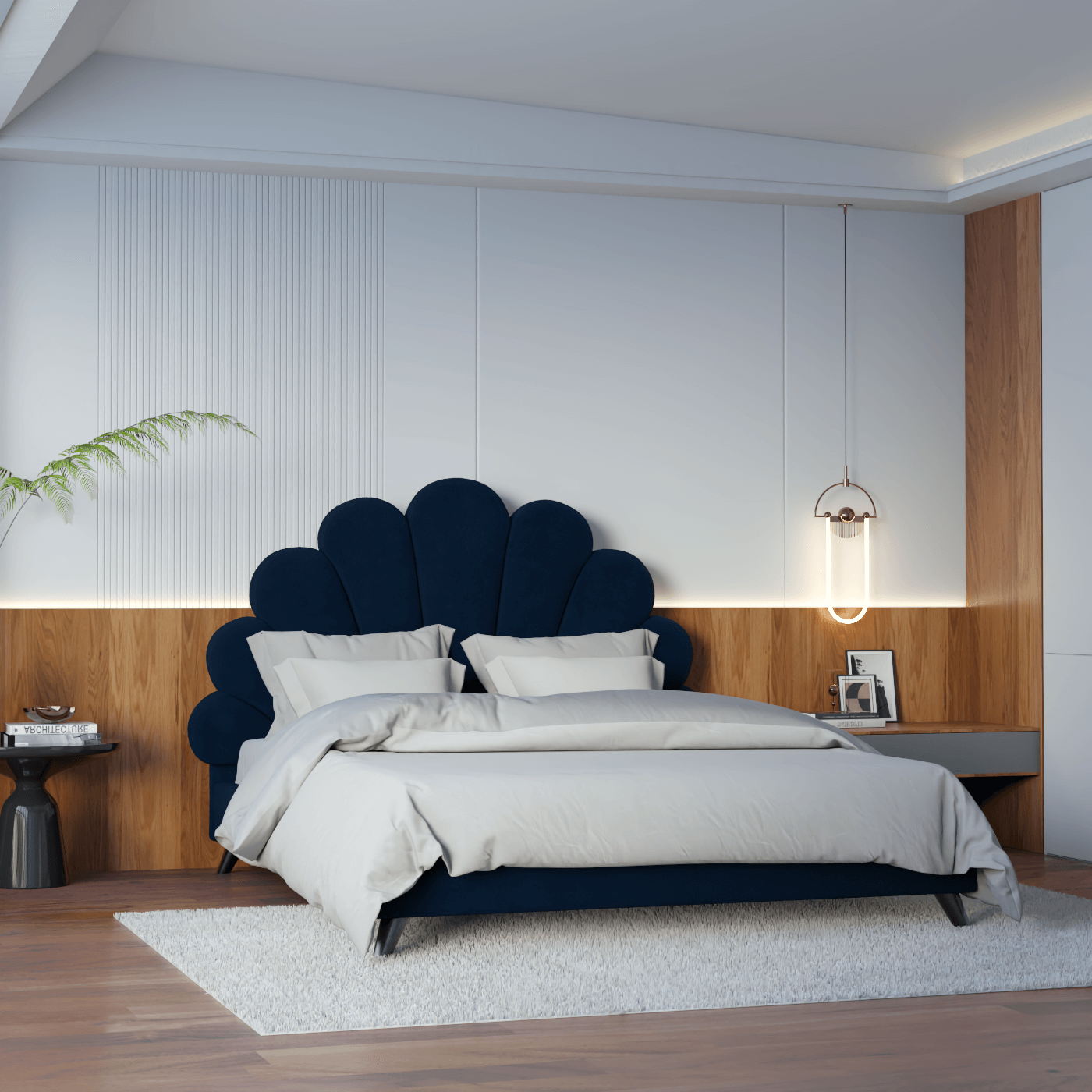 Evelina Curved Headboard Bed in Soft Upholstery