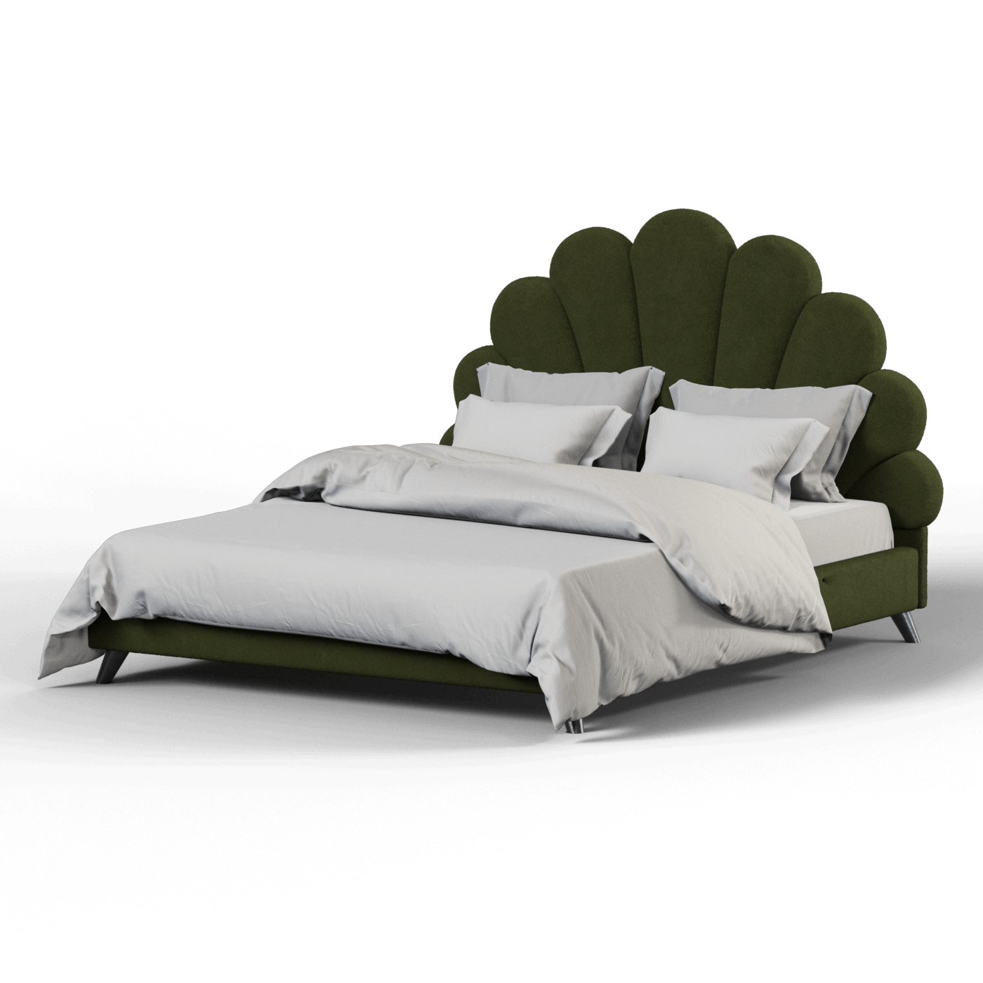Evelina Curved Headboard Bed in Soft Upholstery