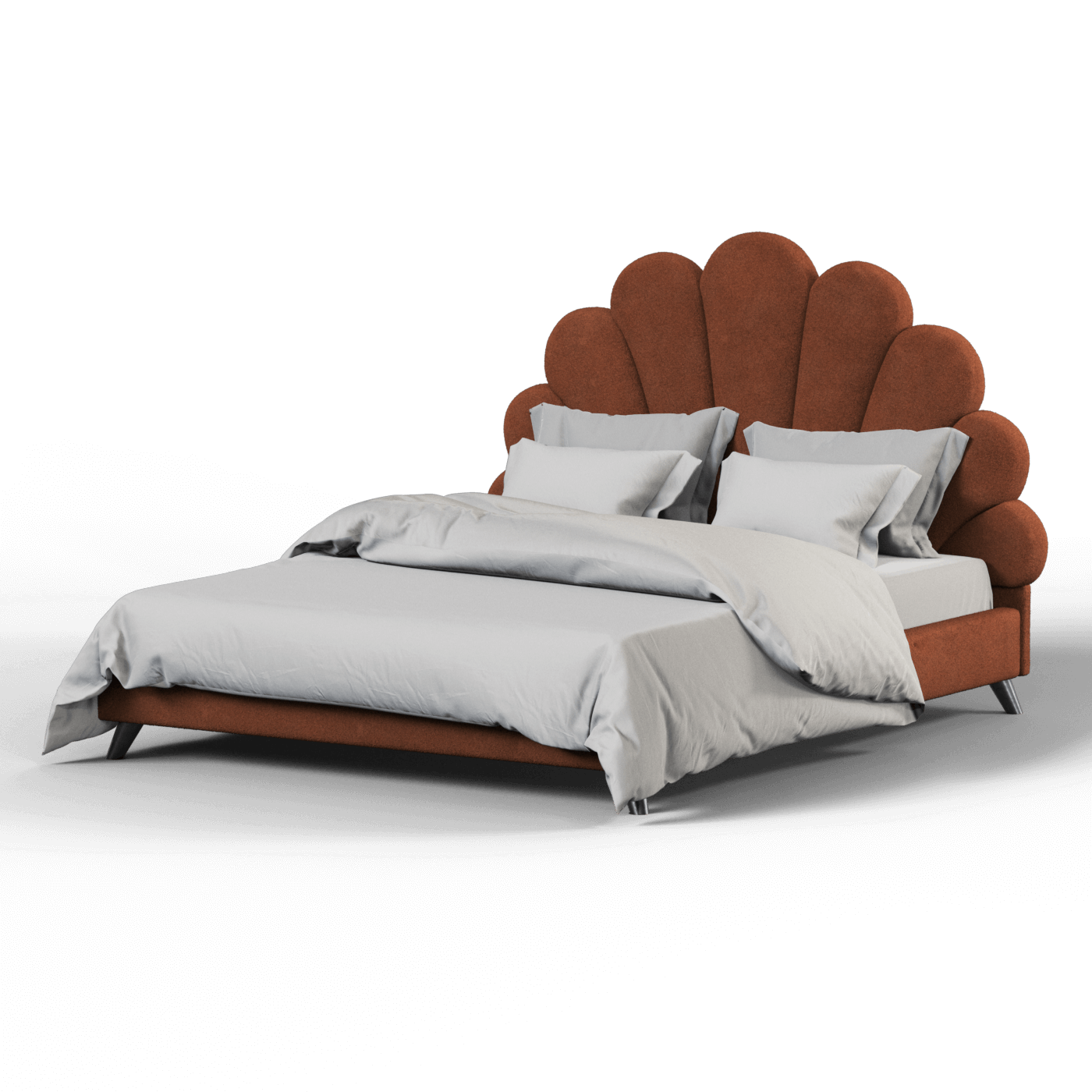Evelina Curved Headboard Bed in Soft Upholstery