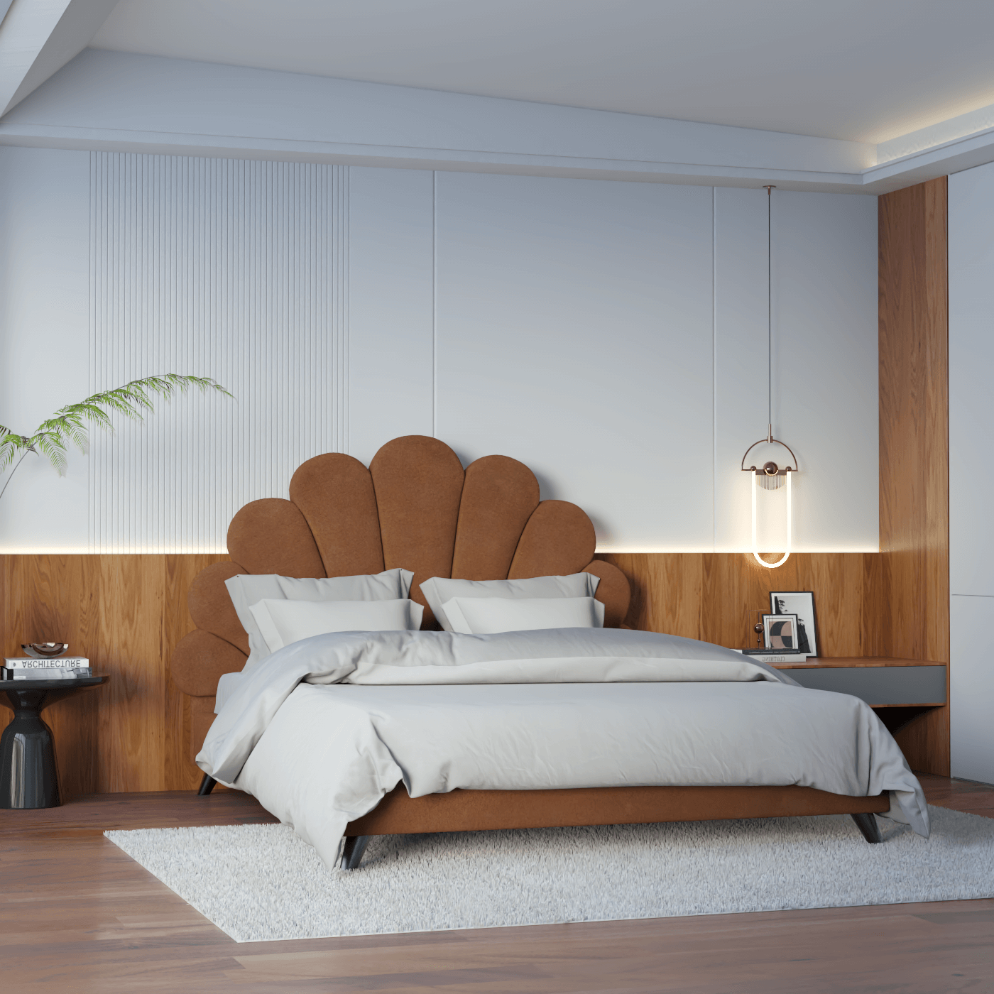 Evelina Curved Headboard Bed in Soft Upholstery
