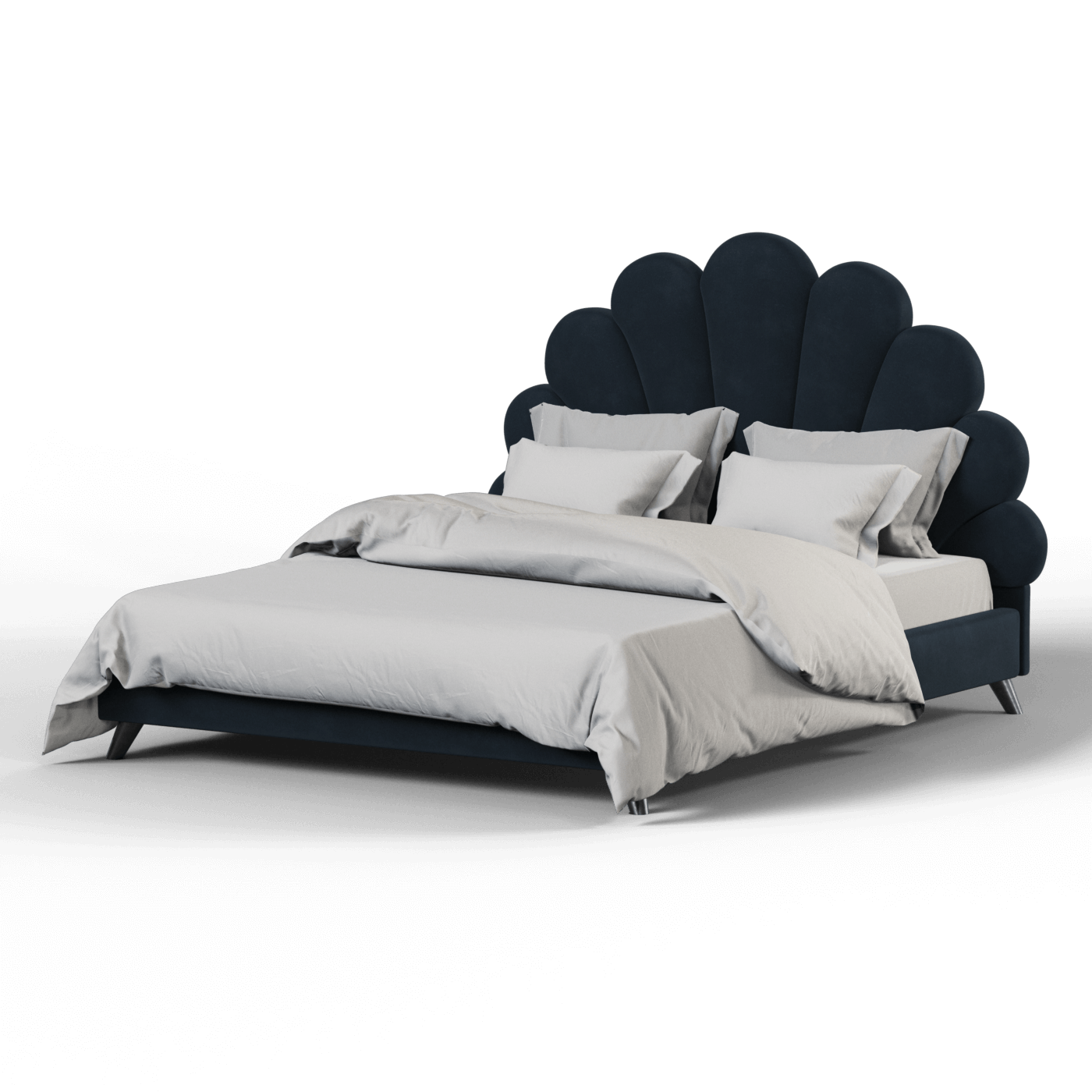 Evelina Curved Headboard Bed in Soft Upholstery