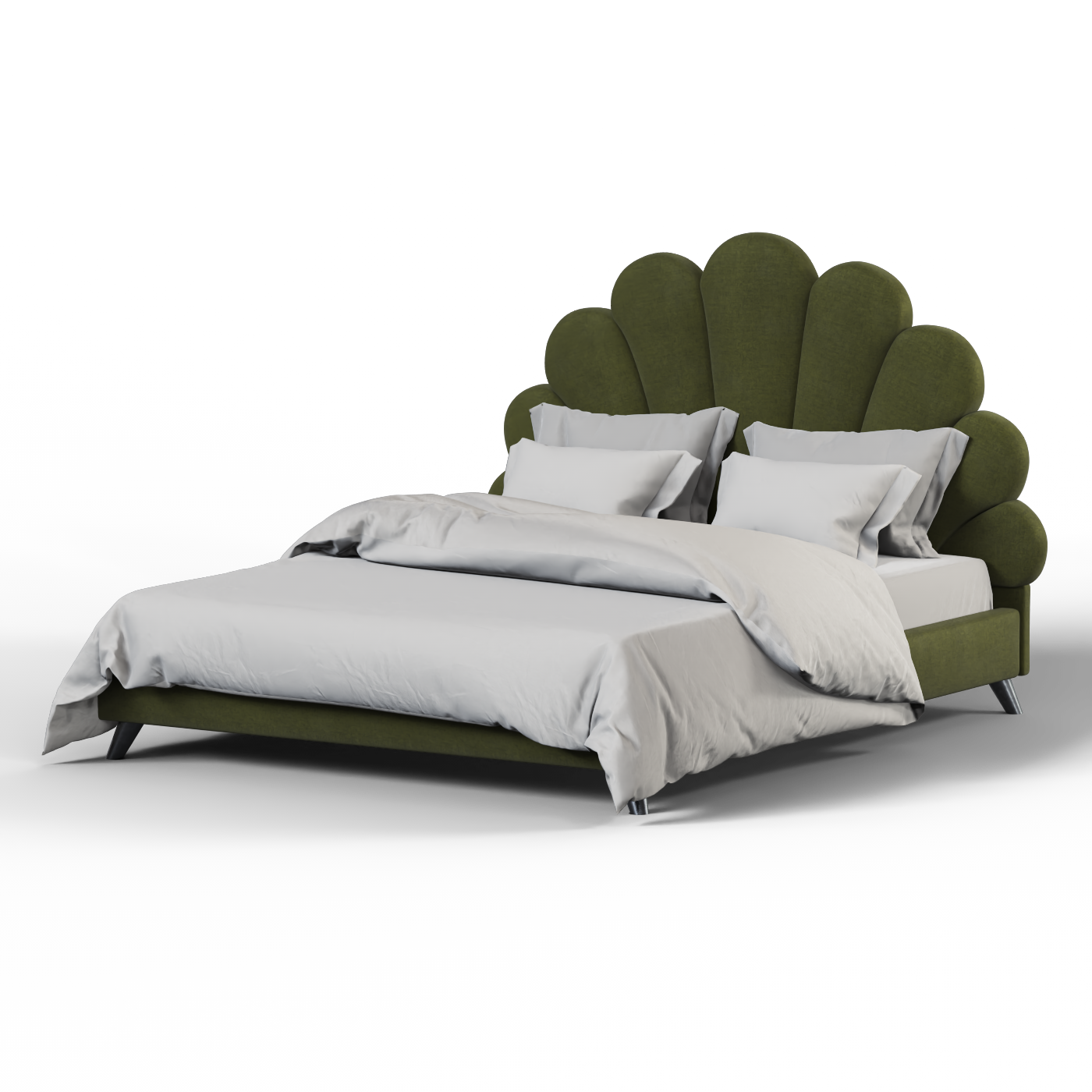 Evelina Curved Headboard Bed in Soft Upholstery