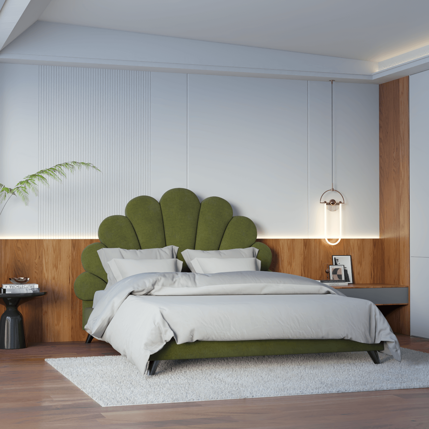 Evelina Curved Headboard Bed in Soft Upholstery