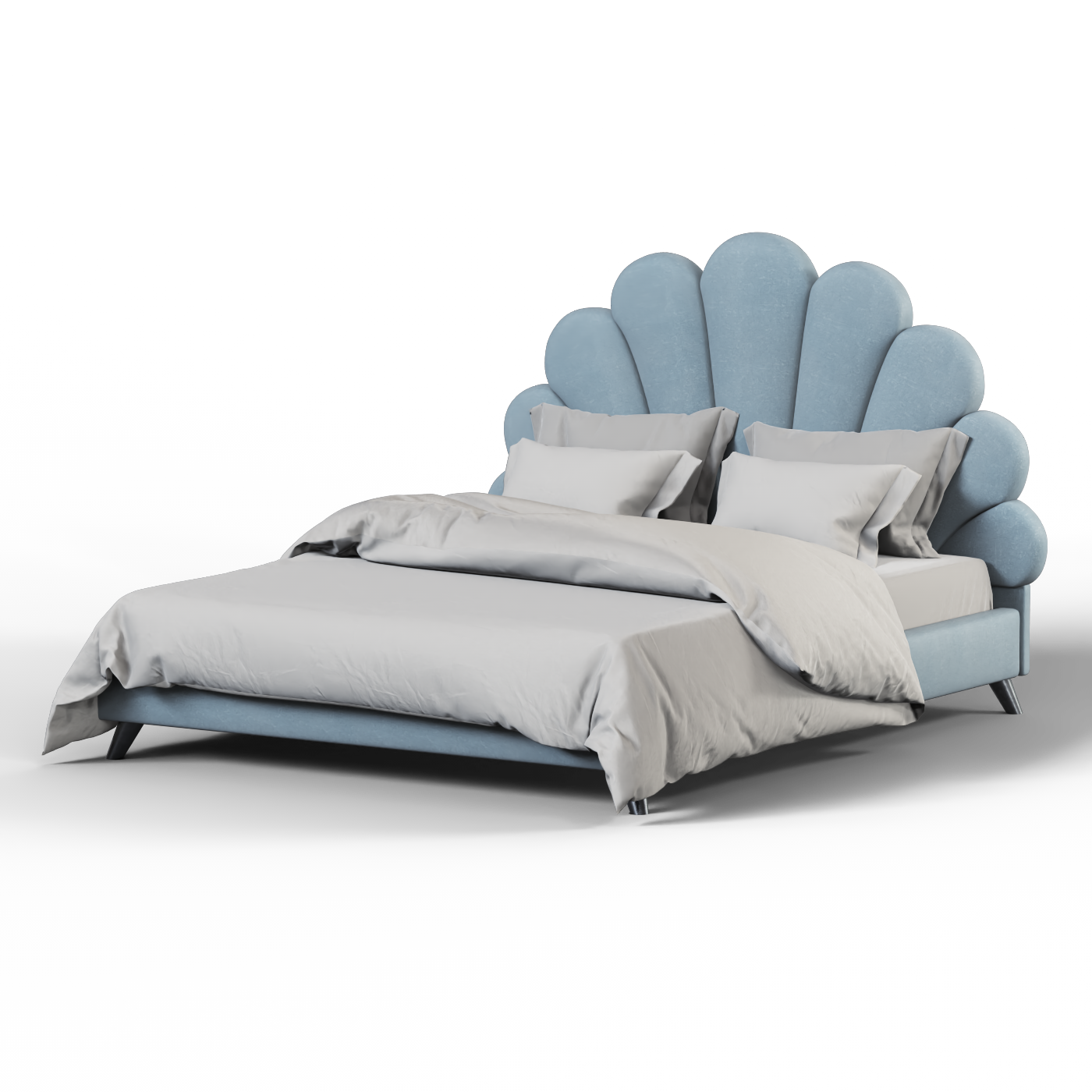 Evelina Curved Headboard Bed in Soft Upholstery