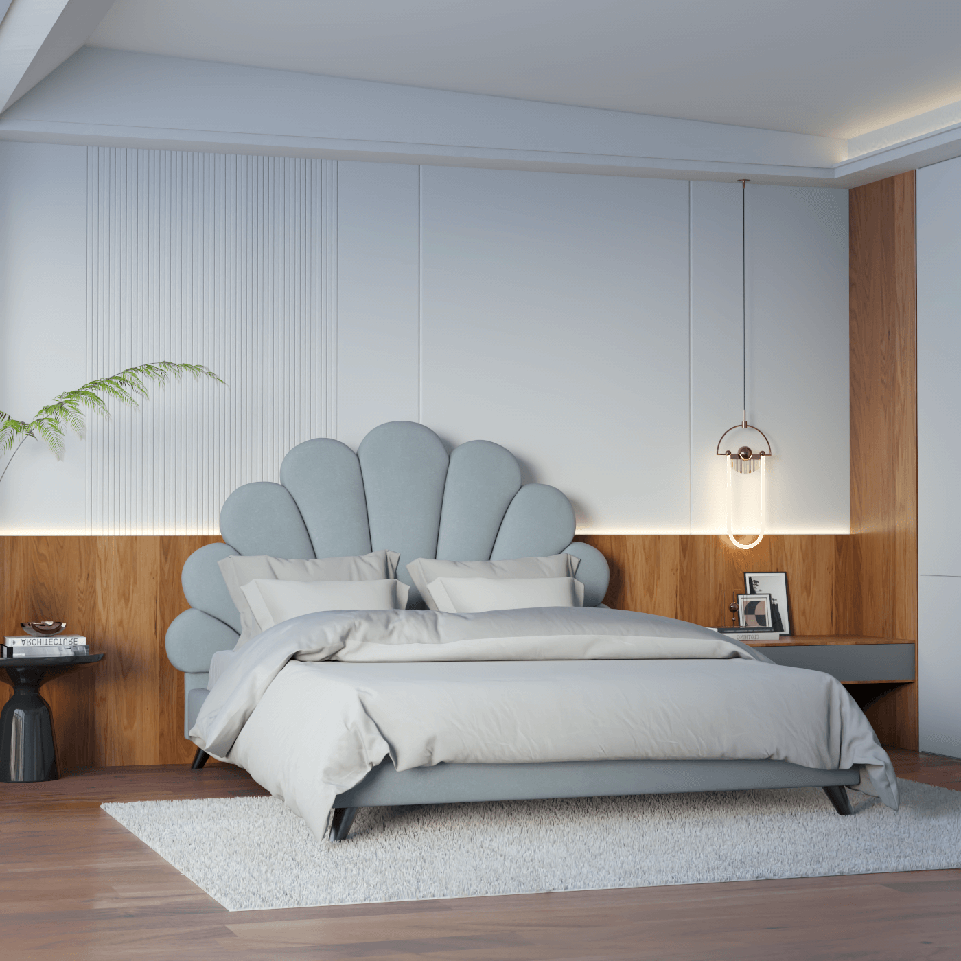 Evelina Curved Headboard Bed in Soft Upholstery