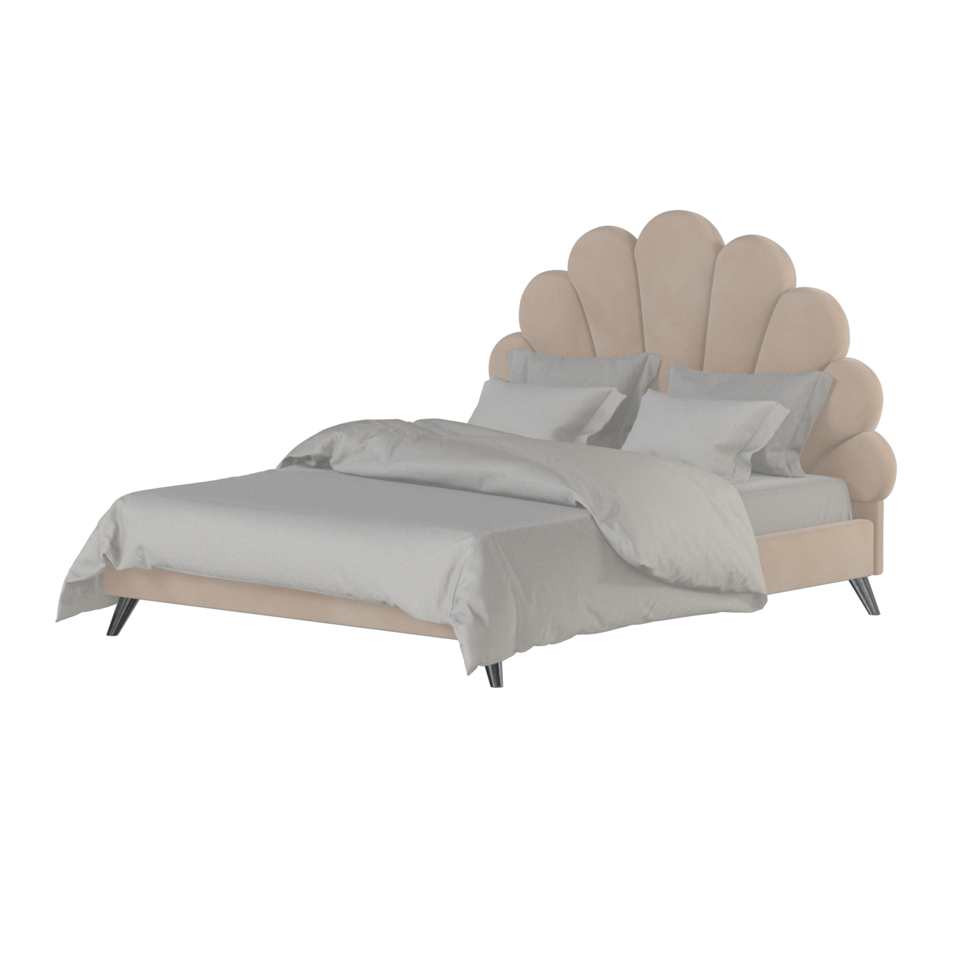 Evelina Curved Headboard Bed in Soft Upholstery
