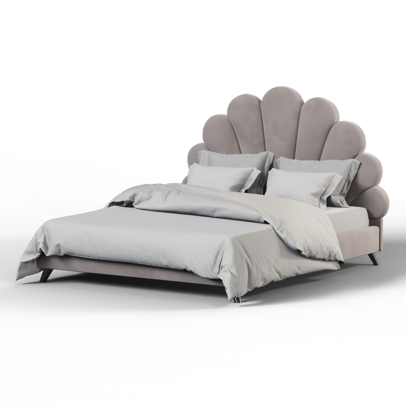 Evelina Curved Headboard Bed in Soft Upholstery
