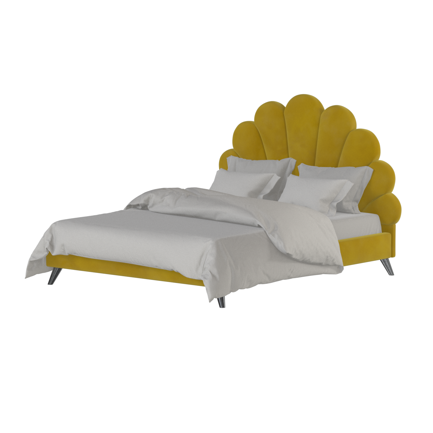 Evelina Curved Headboard Bed in Soft Upholstery