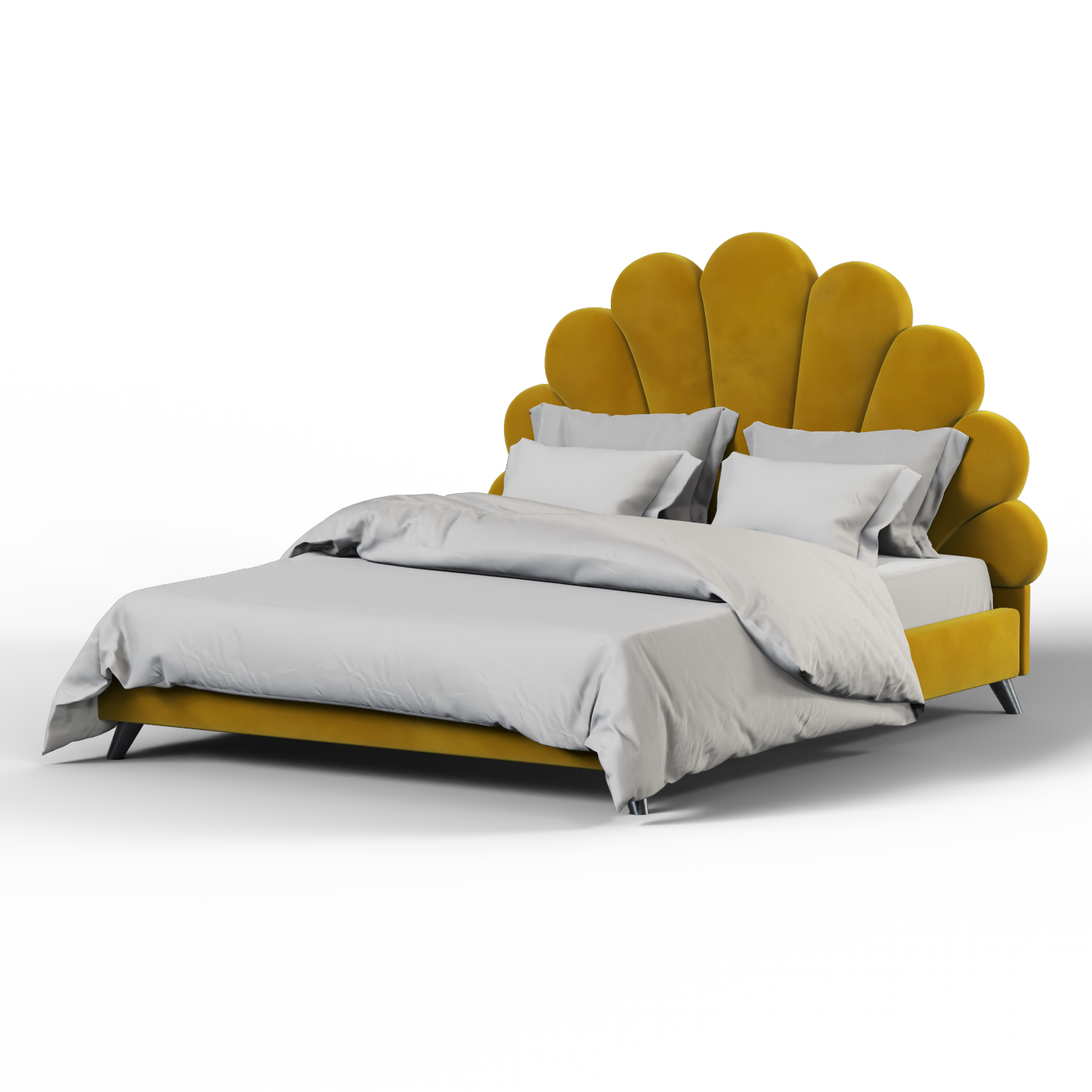 Evelina Curved Headboard Bed in Soft Upholstery