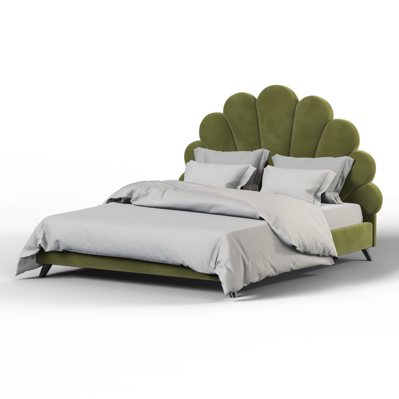 Evelina Curved Headboard Bed in Soft Upholstery