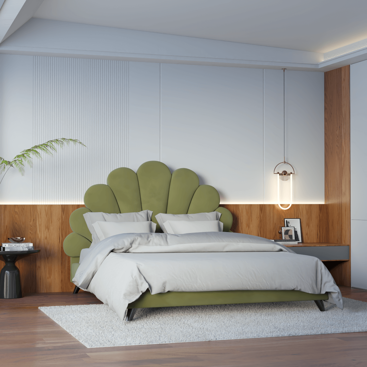 Evelina Curved Headboard Bed in Soft Upholstery