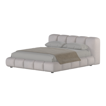 Fluffy Upholstered Bed Frame in Textured Bouclé