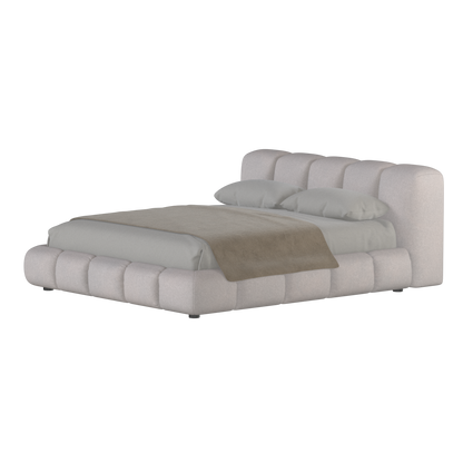 Fluffy Upholstered Bed Frame in Textured Bouclé