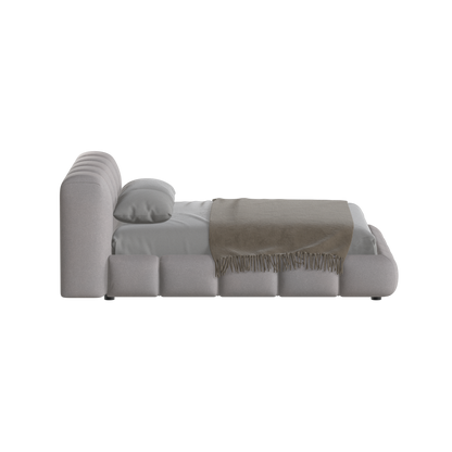 Fluffy Upholstered Bed Frame in Textured Bouclé