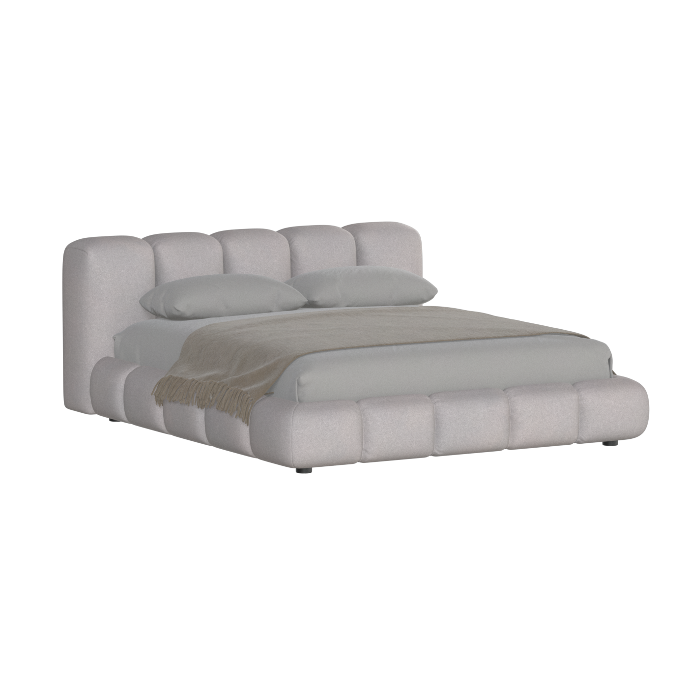 Fluffy Upholstered Bed Frame in Textured Bouclé