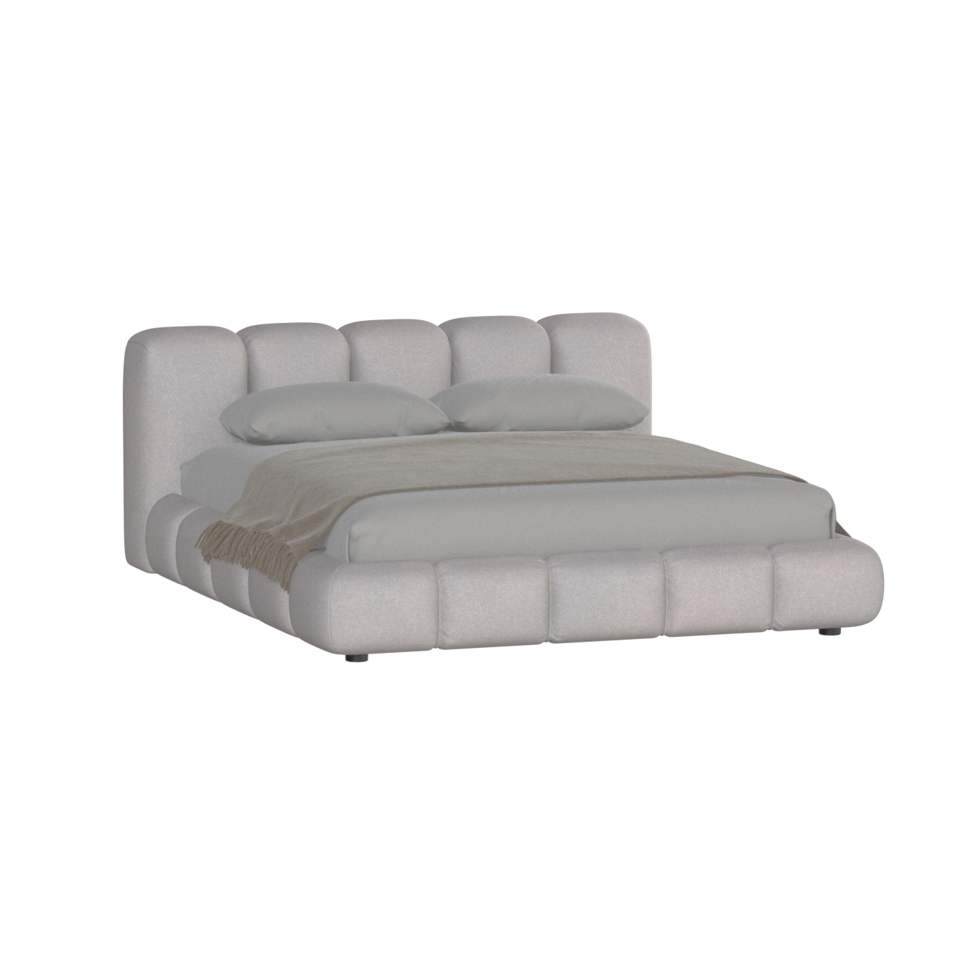 Fluffy Upholstered Bed Frame in Textured Bouclé