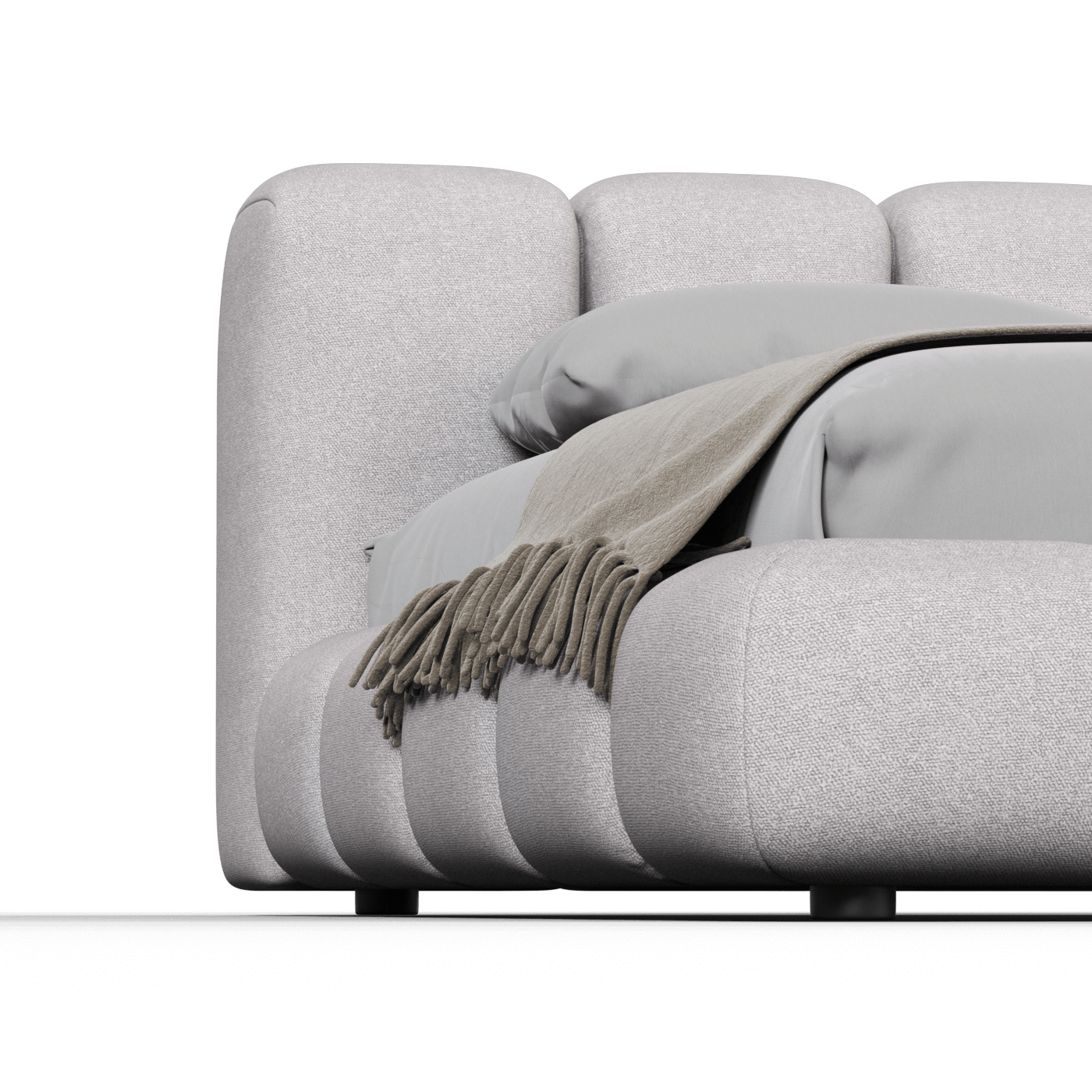 Fluffy Upholstered Bed Frame in Textured Bouclé