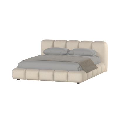 Fluffy Upholstered Bed Frame in Textured Bouclé