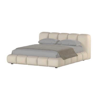 Fluffy Upholstered Bed Frame in Textured Bouclé