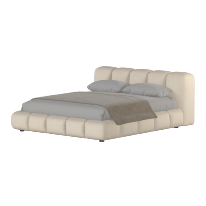 Fluffy Upholstered Bed Frame in Textured Bouclé