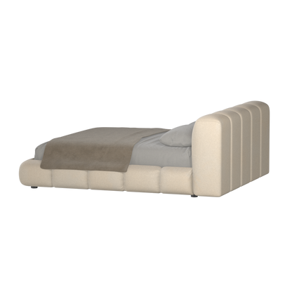 Fluffy Upholstered Bed Frame in Textured Bouclé