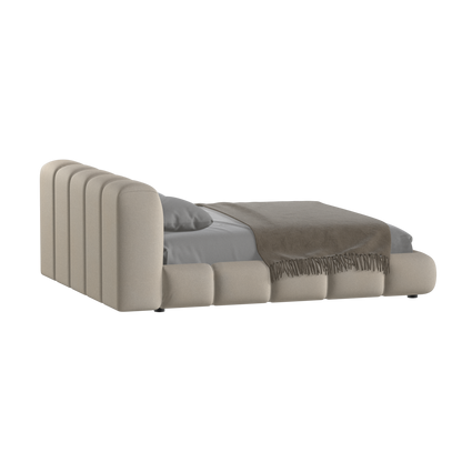 Fluffy Upholstered Bed Frame in Textured Bouclé