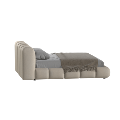 Fluffy Upholstered Bed Frame in Textured Bouclé