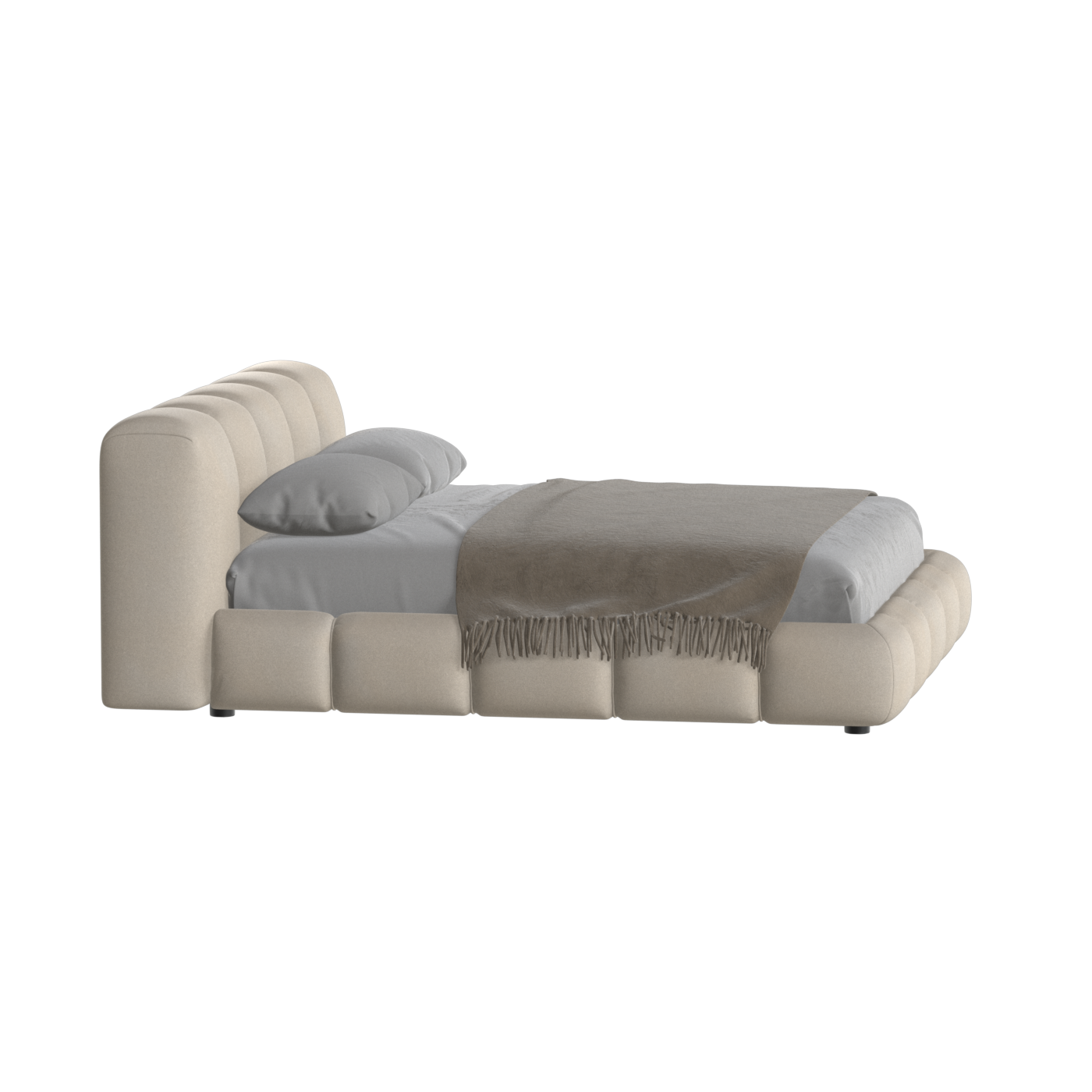 Fluffy Upholstered Bed Frame in Textured Bouclé