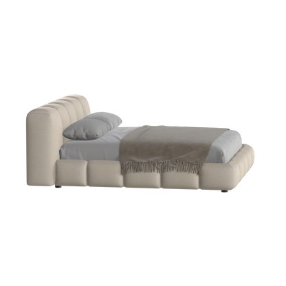 Fluffy Upholstered Bed Frame in Textured Bouclé