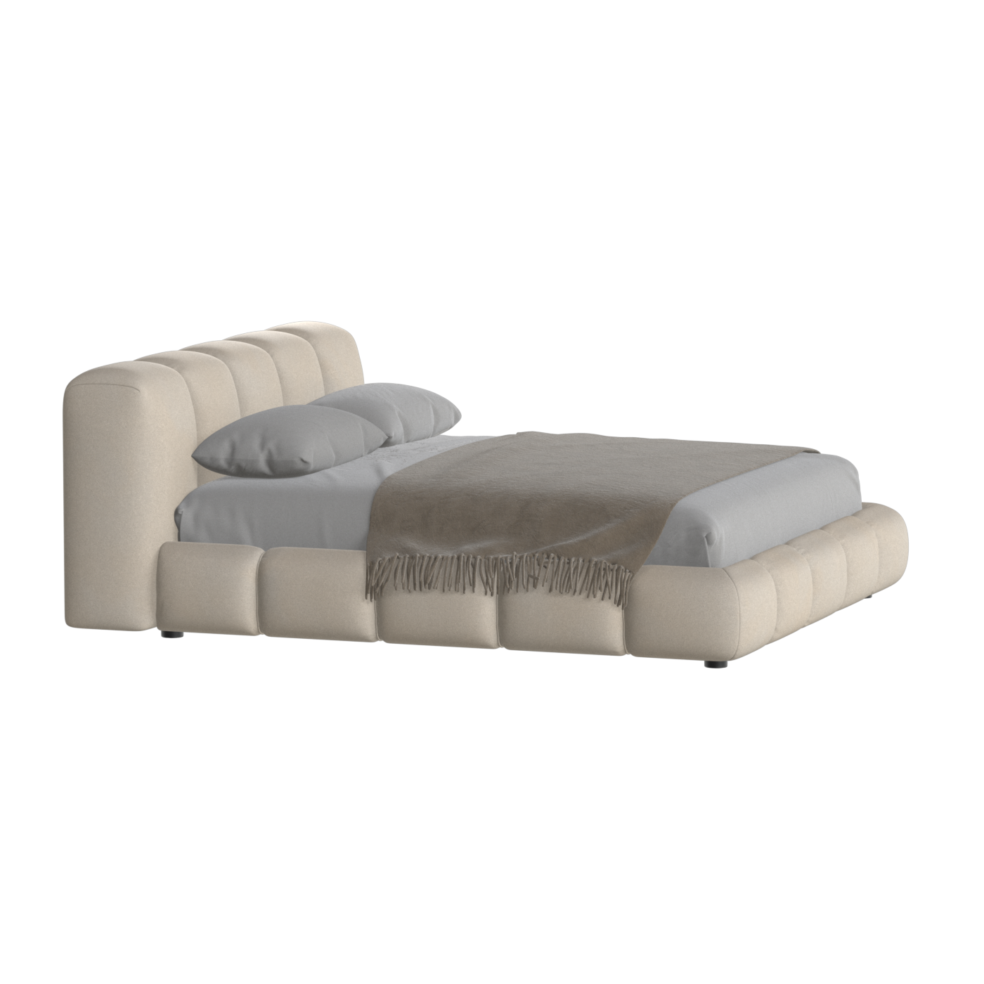 Fluffy Upholstered Bed Frame in Textured Bouclé
