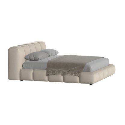 Fluffy Upholstered Bed Frame in Textured Bouclé
