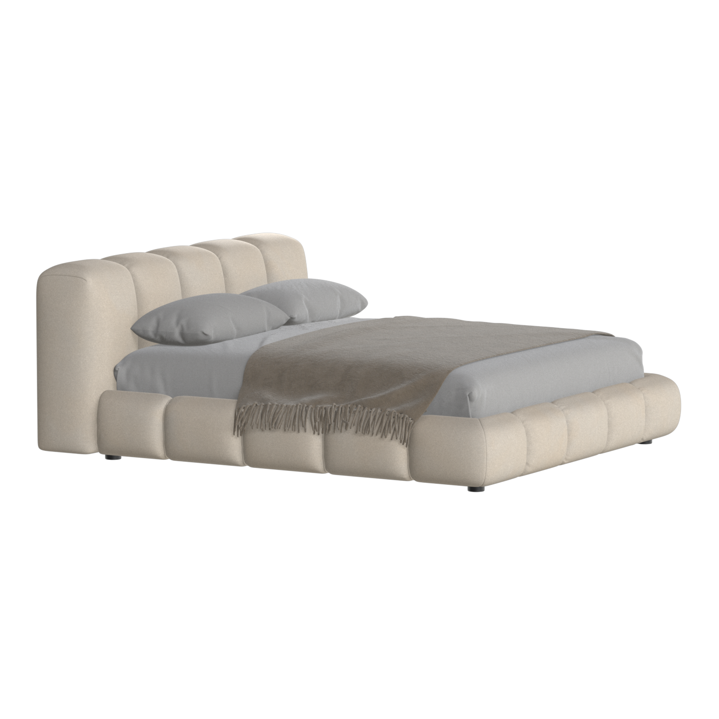 Fluffy Upholstered Bed Frame in Textured Bouclé