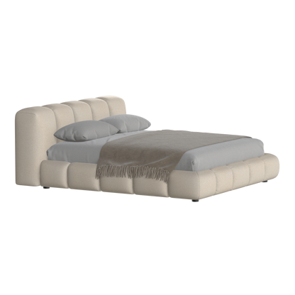 Fluffy Upholstered Bed Frame in Textured Bouclé