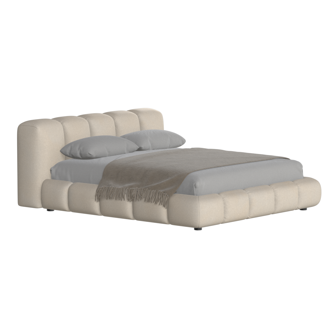 Fluffy Upholstered Bed Frame in Textured Bouclé