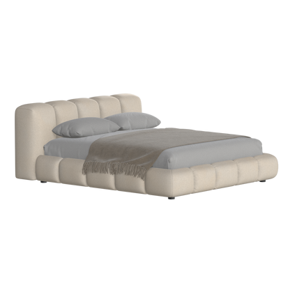 Fluffy Upholstered Bed Frame in Textured Bouclé