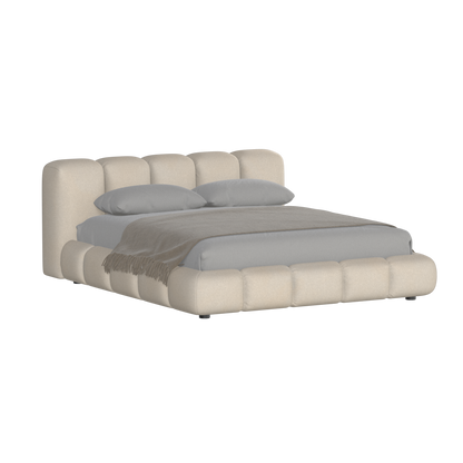 Fluffy Upholstered Bed Frame in Textured Bouclé