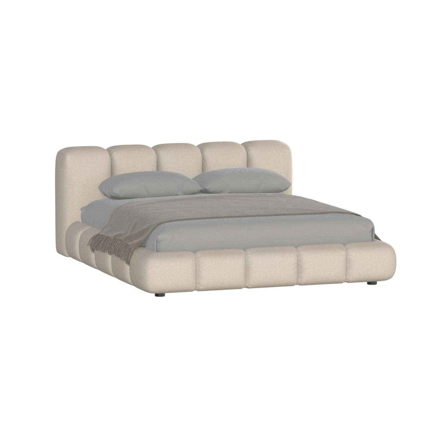 Fluffy Upholstered Bed Frame in Textured Bouclé
