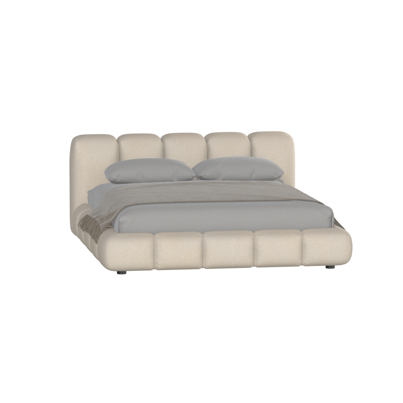 Fluffy Upholstered Bed Frame in Textured Bouclé