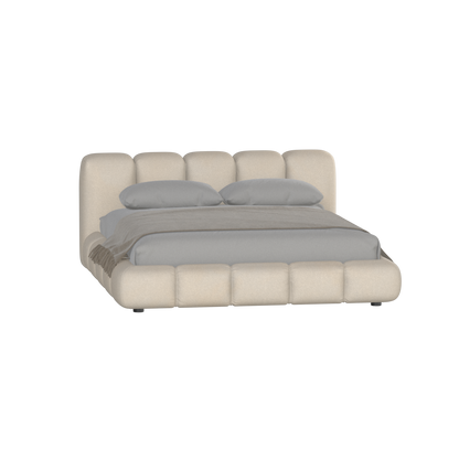 Fluffy Upholstered Bed Frame in Textured Bouclé