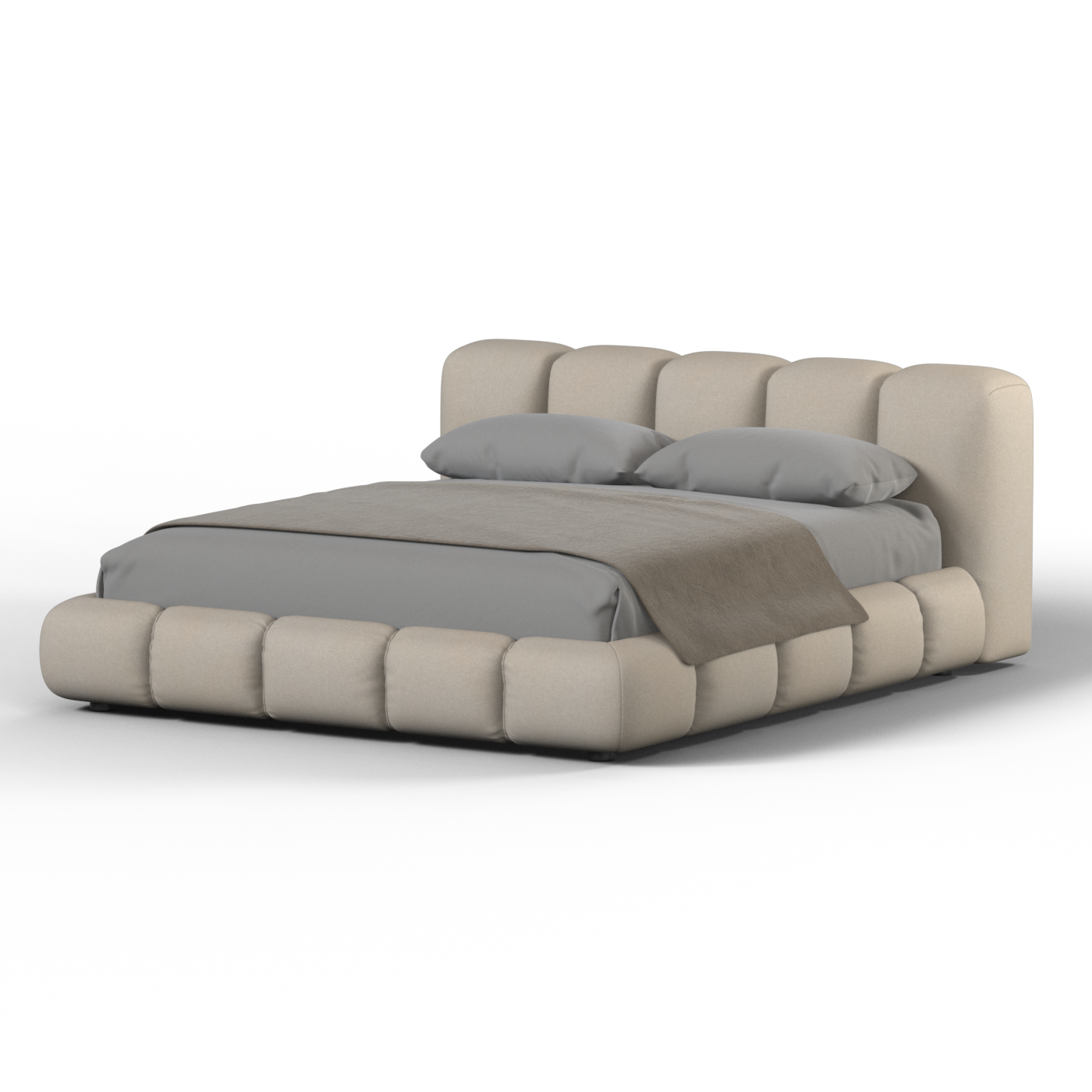 Fluffy Upholstered Bed Frame in Textured Bouclé